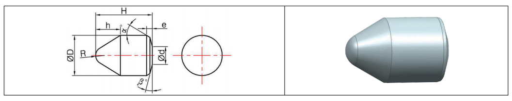 Technical Drawing of Carbide Button Inserts Conical Shaped Inserts